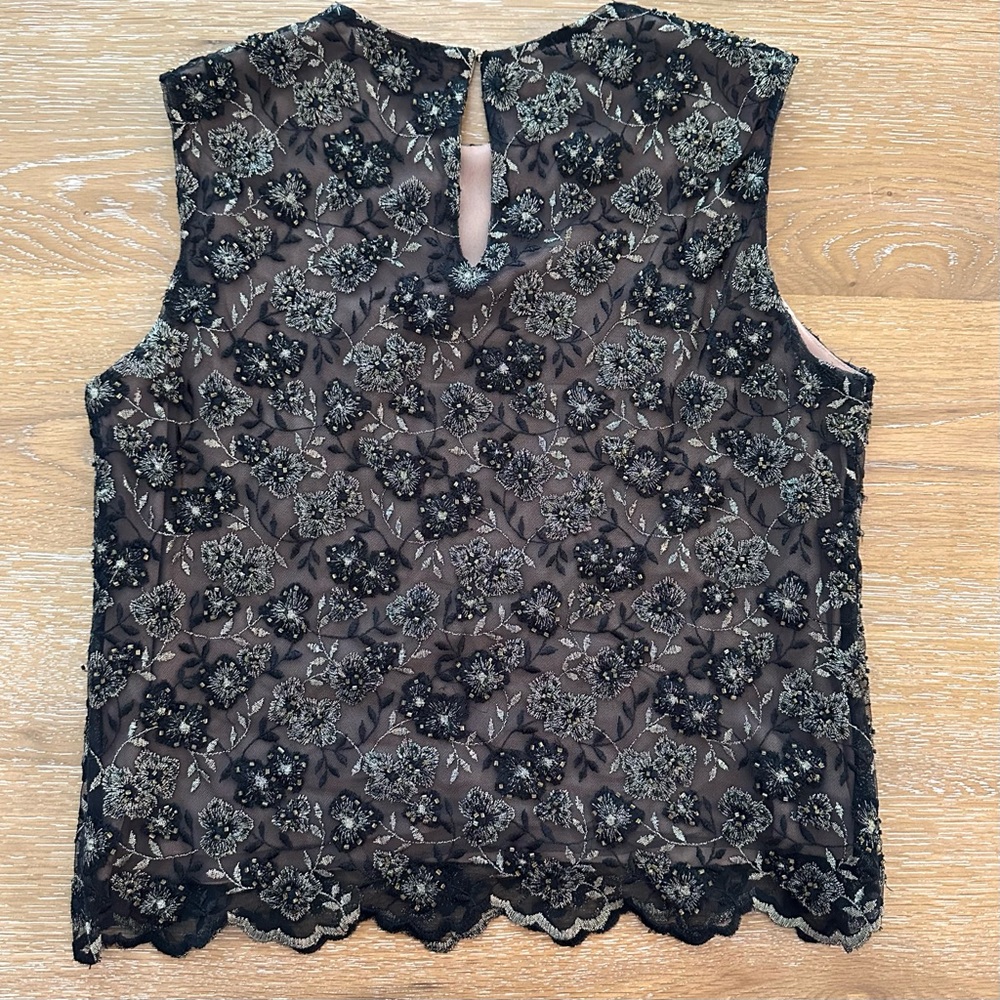Victor Costa for Neiman Marcus Black Sleeveless Embroidered Blouse size 8 - Picture 8 of 10
